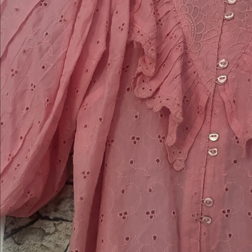 Pink Ruffled Blouse with Button Front - Picture 3 of 6
